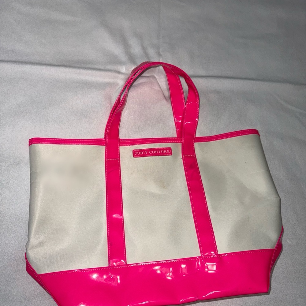 Juicy Couture Neon Pink and Cream Tote